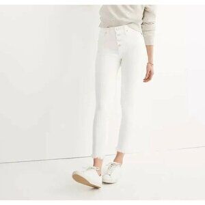 Madewell 10 Inch High Rise Skinny Crop Jeans Button Front Raw Hem
